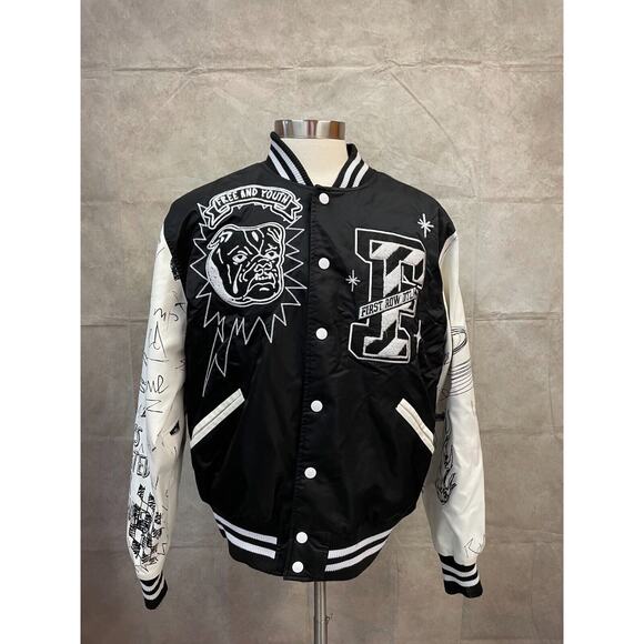 Bulldog First Row Black Varsity Black/White Jacket Men's Size L - Picture 1 of 6